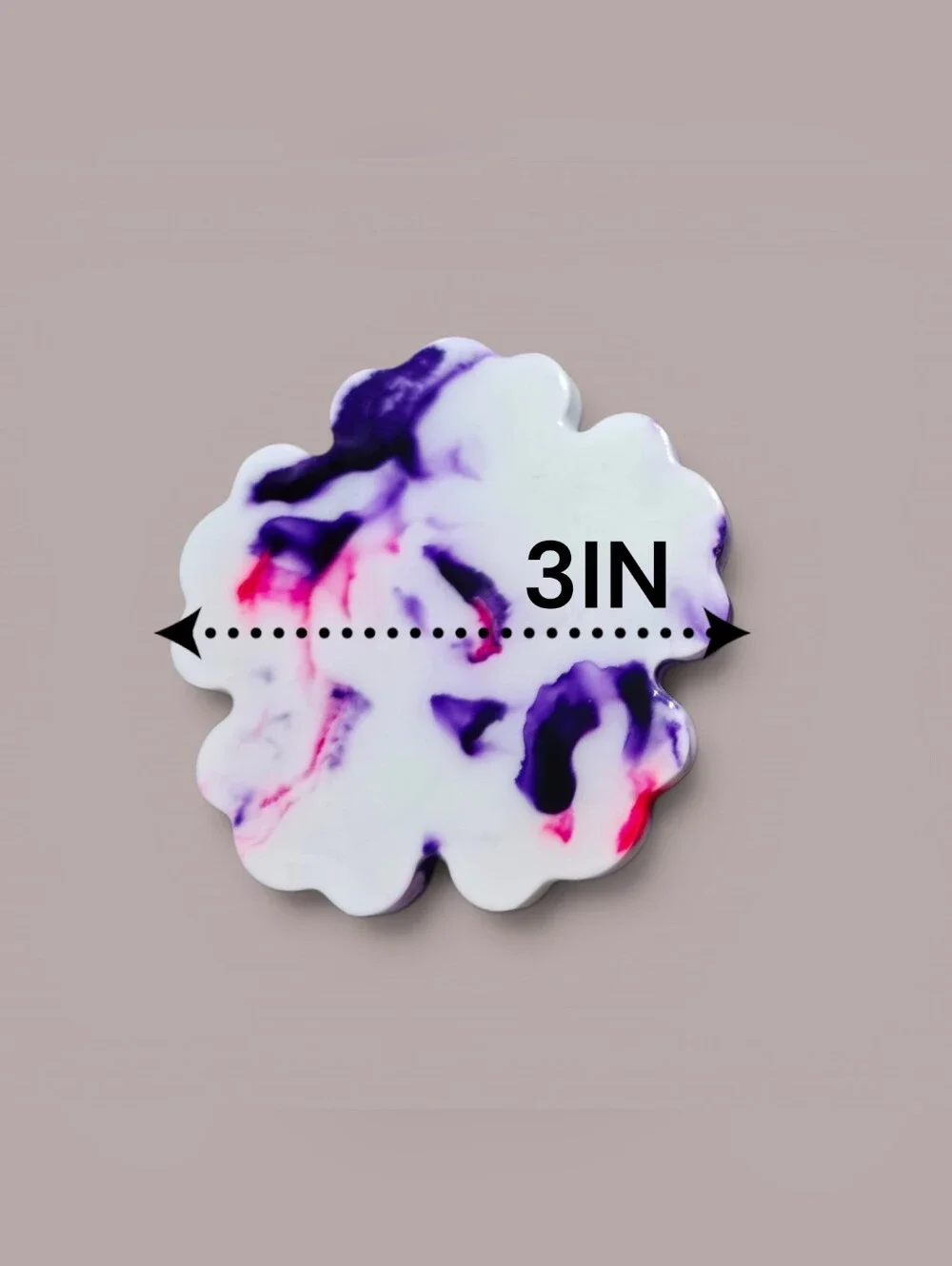 (2) 3-Inch Ceramic & UV Resin Flower Coasters l Vibrant Purple & Pink